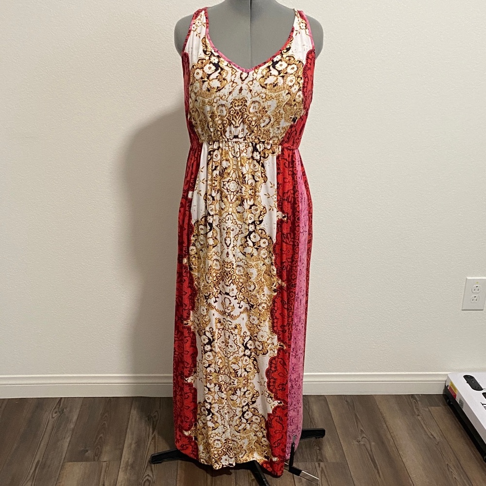 Summer Dress Maxi Medium Red White Pink Gold Multicolor Boho